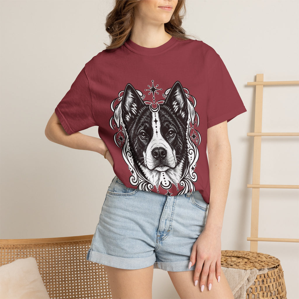 Mystical Karelian Bear Dog Line Art T-Shirt — Minimal Dog Portrait Tee