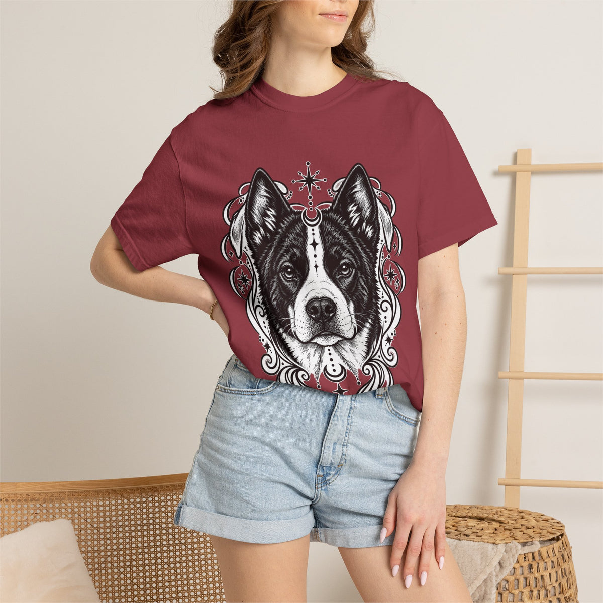 Mystical Karelian Bear Dog Line Art T-Shirt — Minimal Dog Portrait Tee