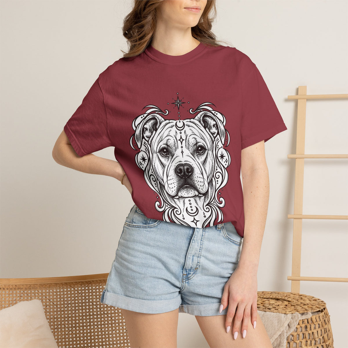 Mystical American Staffordshire Terrier Line Art T-Shirt — Minimal Dog Portrait Tee