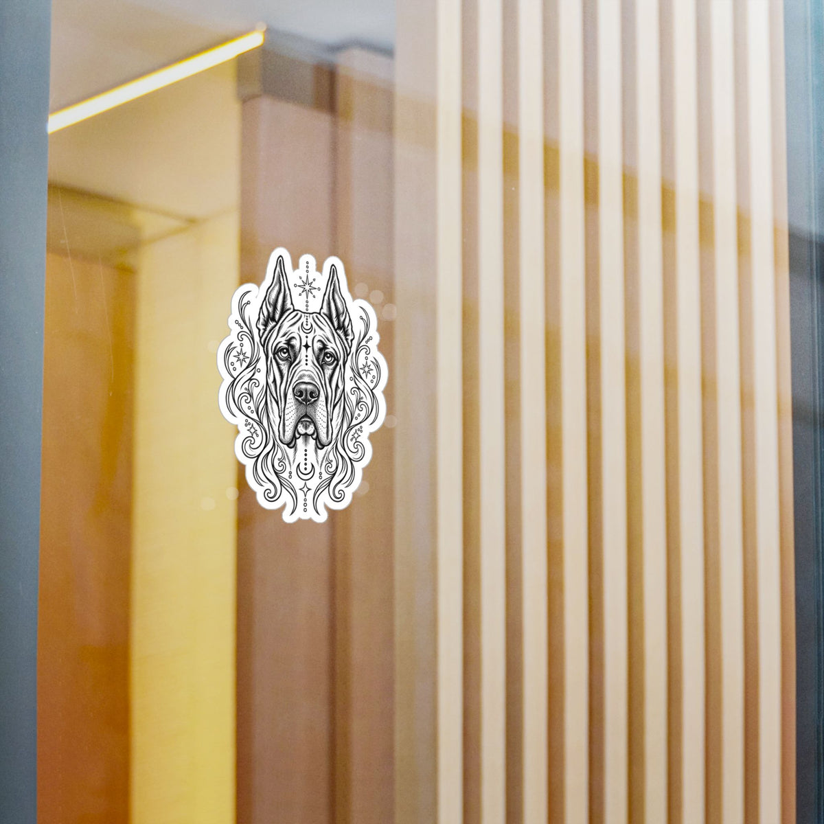 Mystical Great Dane CE Line Art Kiss-Cut Vinyl Sticker — Decorative Dog Portrait Decal