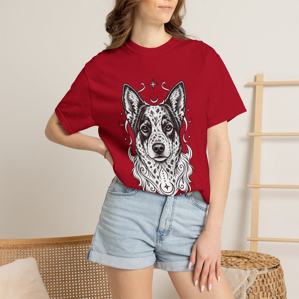 Mystical Australian Cattle Dog Line Art T-Shirt — Minimal Dog Portrait Tee