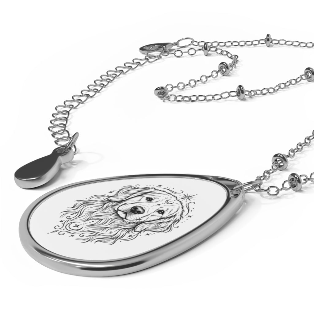 Mystical Golden Retriever Oval Necklace — Engraved Pet Memorial Pendant