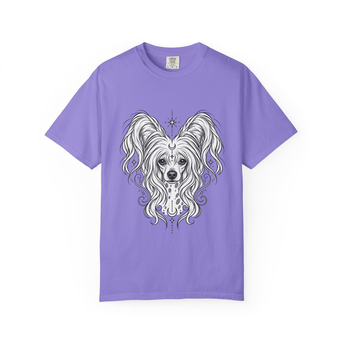 Mystical Chinese Crested Line Art T-Shirt — Minimal Dog Portrait Tee