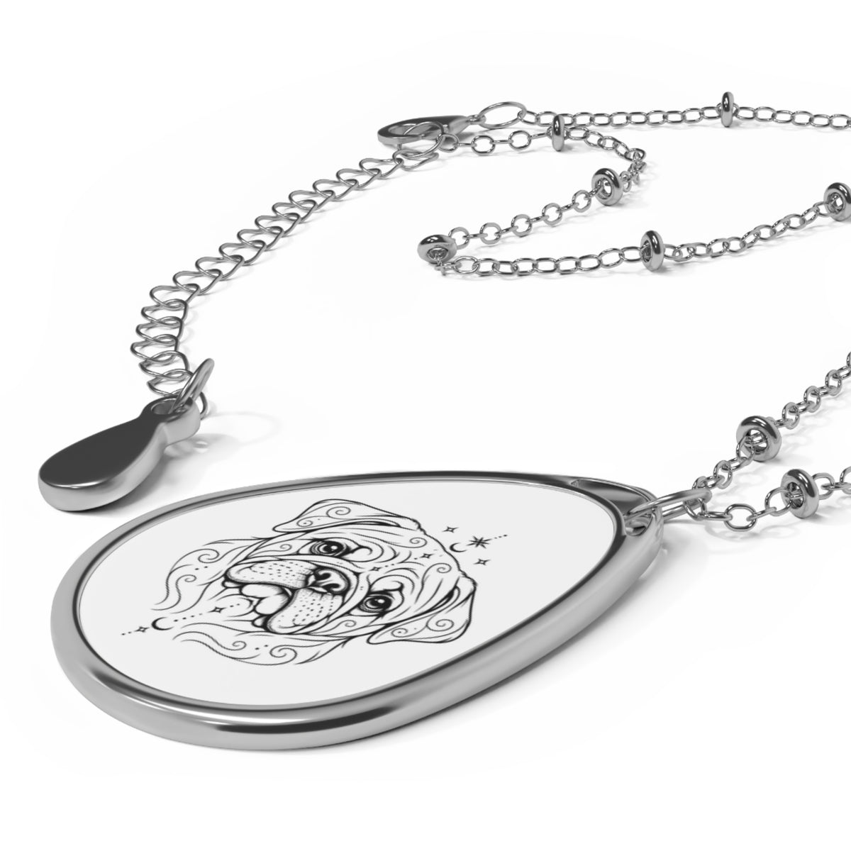 Mystical Pug Oval Necklace — Engraved Pet Memorial Pendant