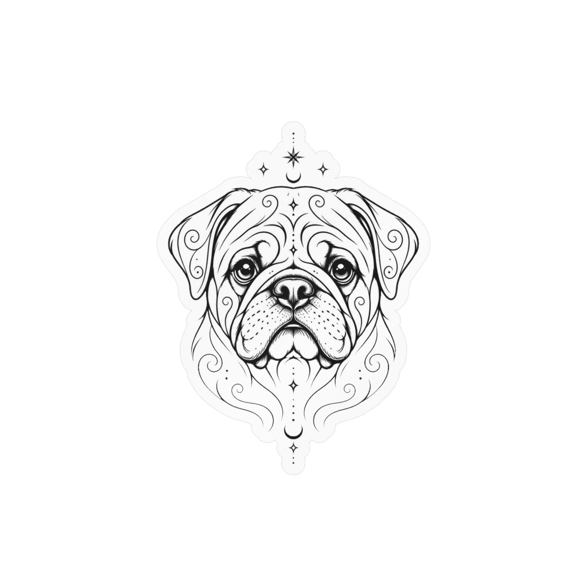 Mystical Pug Line Art Kiss-Cut Vinyl Sticker — Decorative Dog Portrait Decal