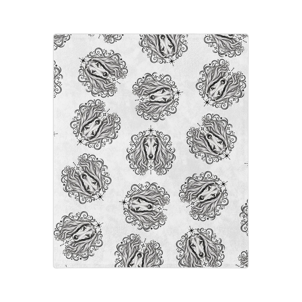 Mystical Saluki Minimalist Velveteen Microfiber Blanket — Soft Neutral Pet Portrait Throw
