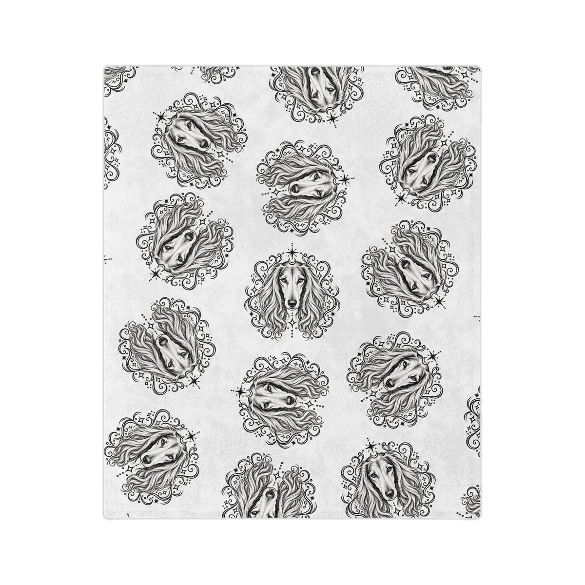 Mystical Saluki Minimalist Velveteen Microfiber Blanket — Soft Neutral Pet Portrait Throw