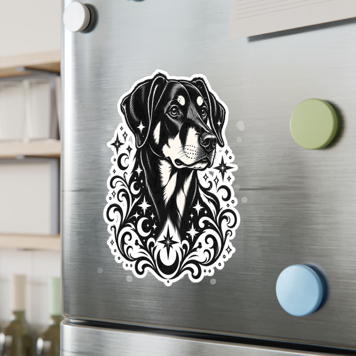 Mystical Beauceron NE FD Line Art Kiss-Cut Vinyl Sticker — Decorative Dog Portrait Decal