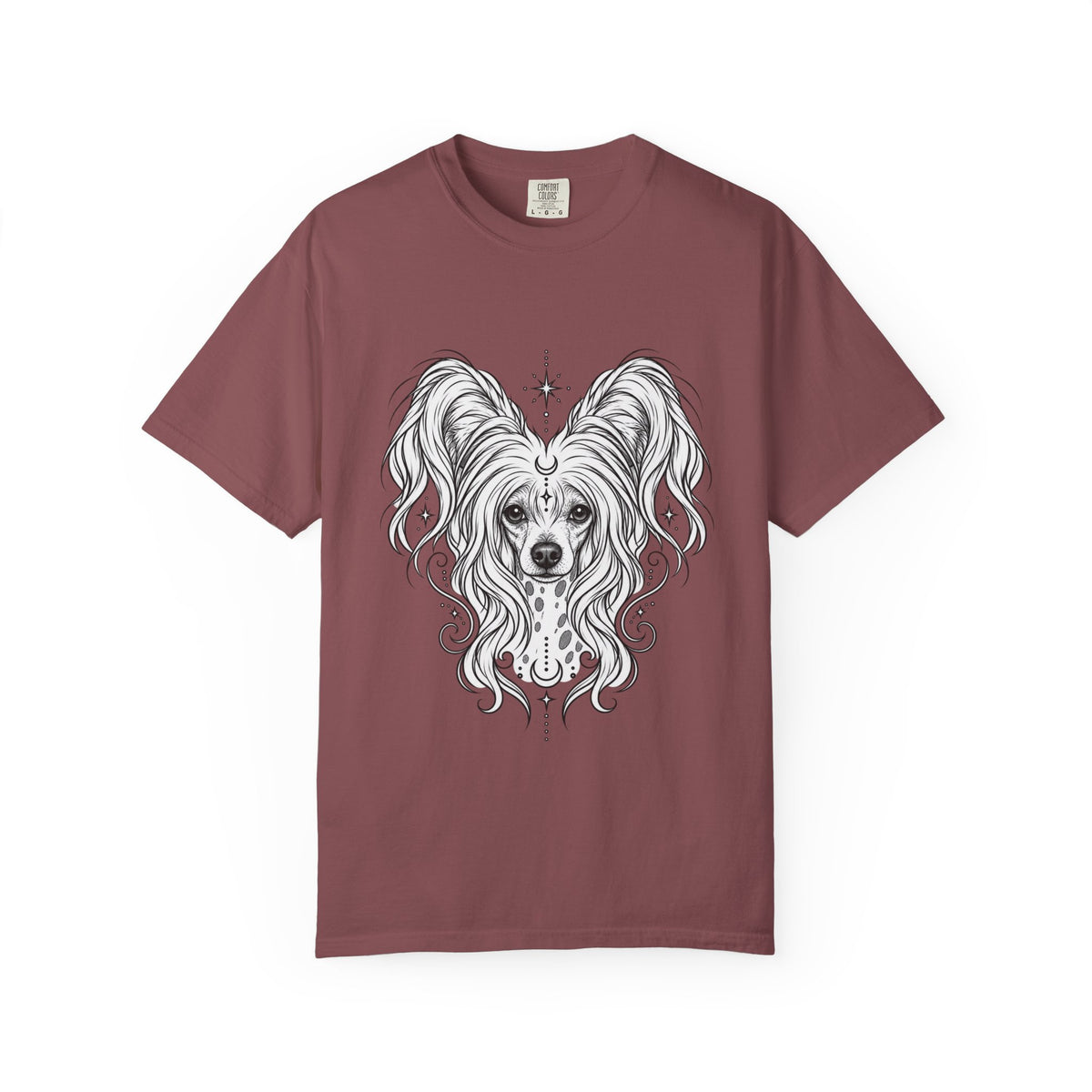 Mystical Chinese Crested Line Art T-Shirt — Minimal Dog Portrait Tee