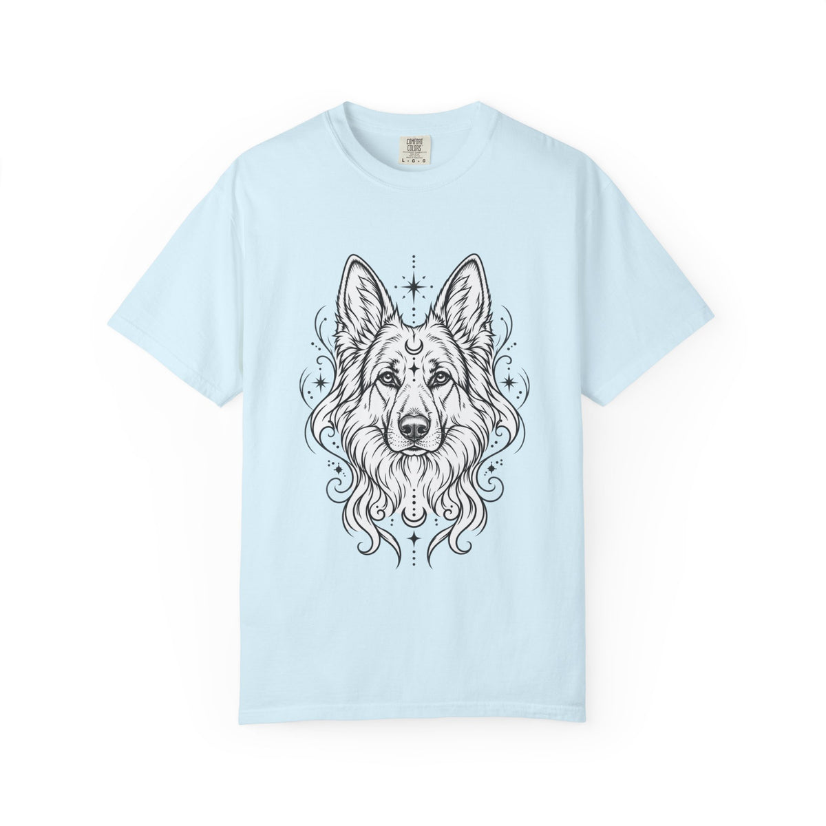 Mystical White Swiss Shepherd Line Art T-Shirt — Minimal Dog Portrait Tee