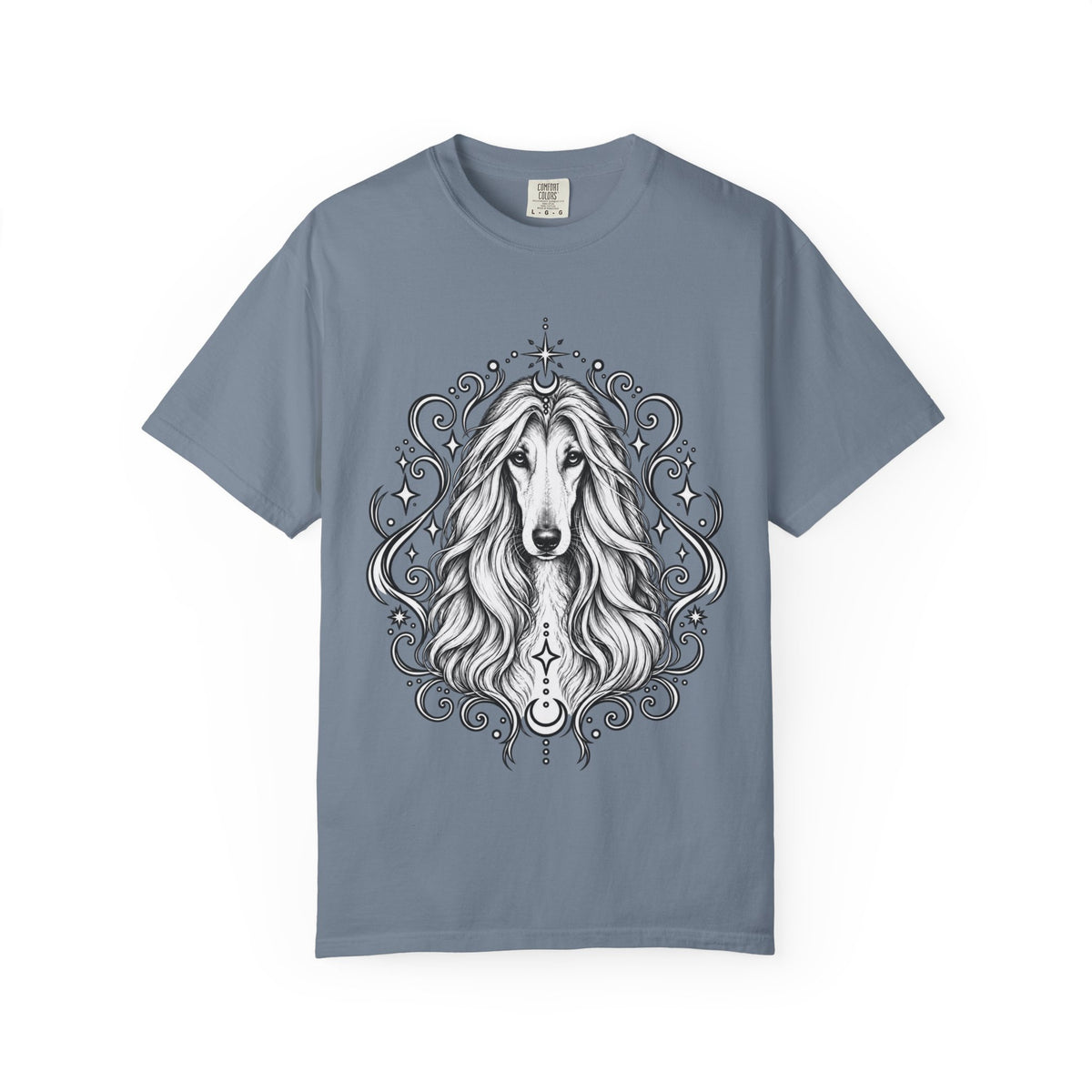 Mystical Afghan Hound Line Art T-Shirt — Minimal Dog Portrait Tee