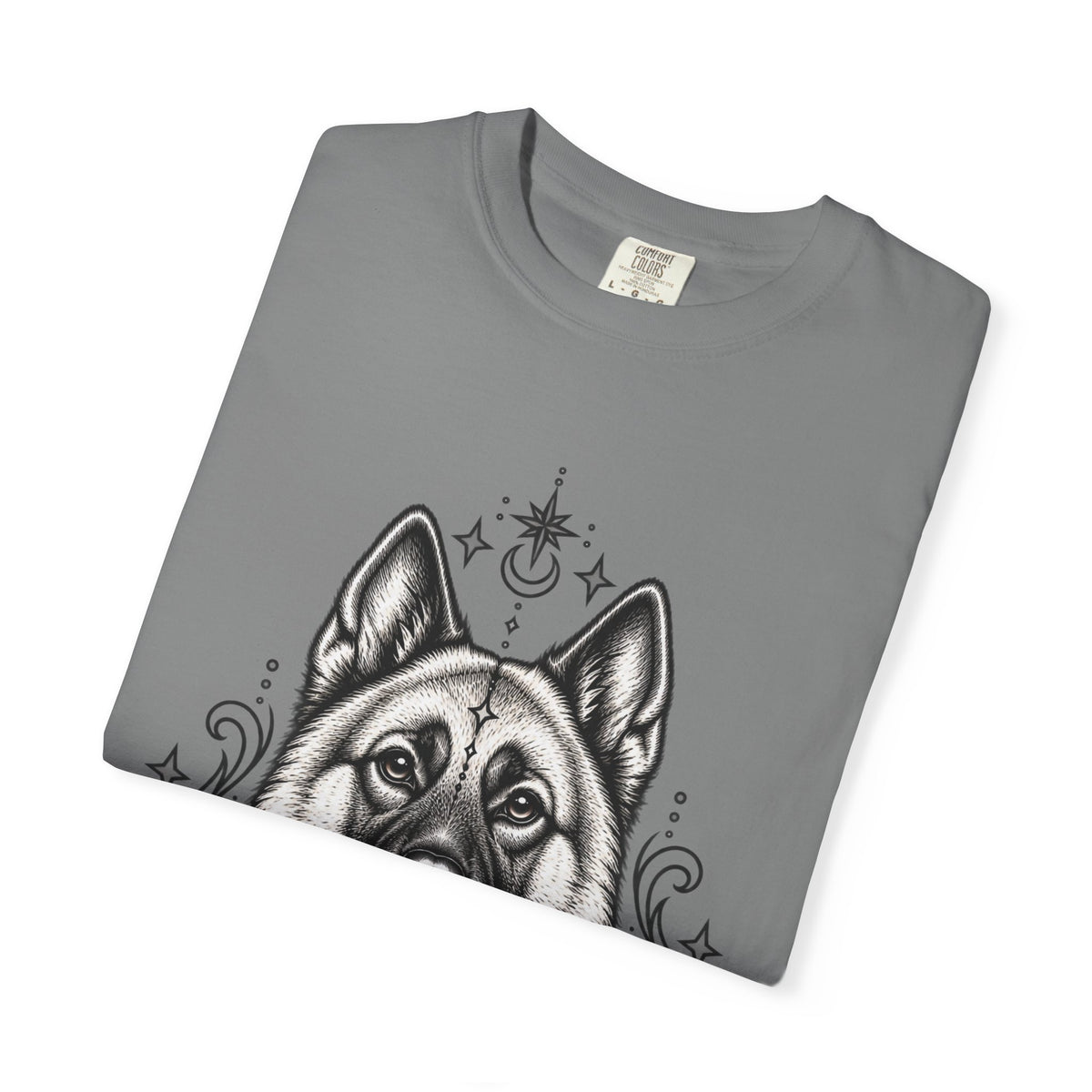 Mystical Norwegian Elkhound Line Art T-Shirt — Minimal Dog Portrait Tee