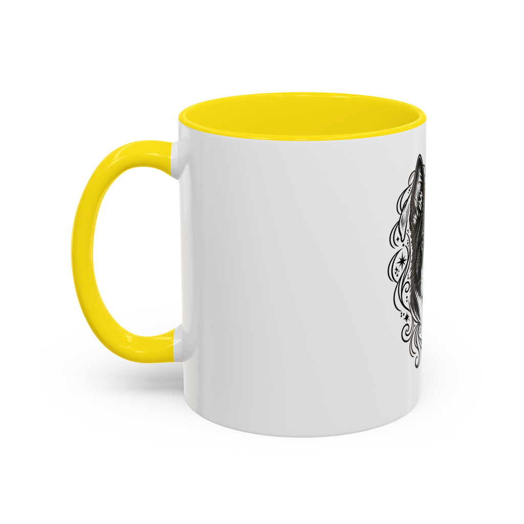 Mystical Karelian Bear Dog Line Art Accent Coffee Mug – Mystical Dog Portrait 11/15oz
