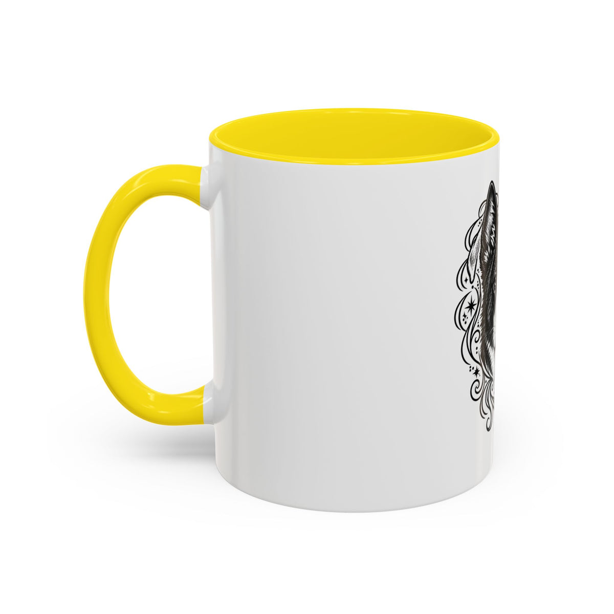 Mystical Karelian Bear Dog Line Art Accent Coffee Mug – Mystical Dog Portrait 11/15oz