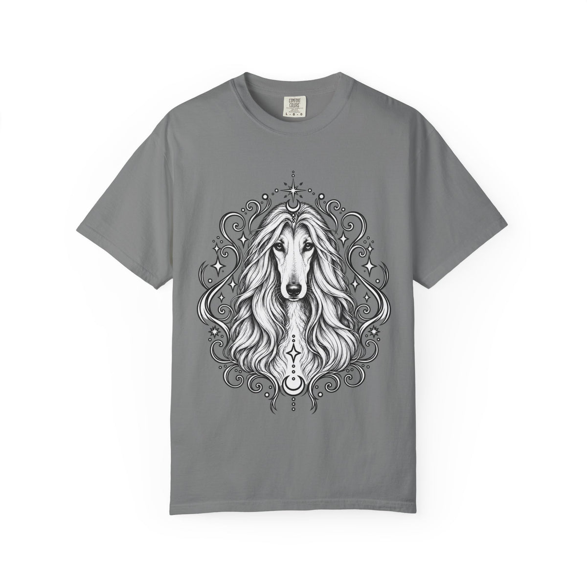 Mystical Afghan Hound Line Art T-Shirt — Minimal Dog Portrait Tee