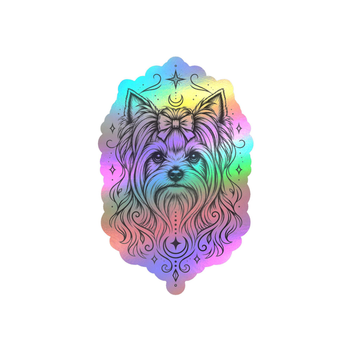 Mystical Yorkshire Terrier Line Art Kiss-Cut Vinyl Sticker — Decorative Dog Portrait Decal