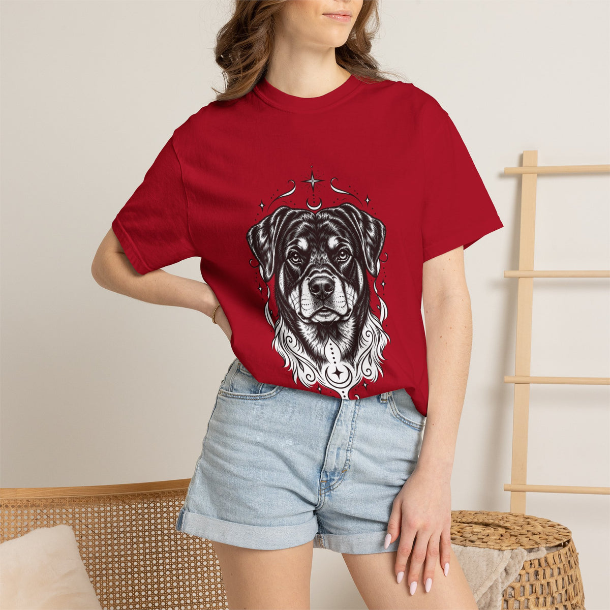 Mystical Rottweiler Line Art T-Shirt — Minimal Dog Portrait Tee