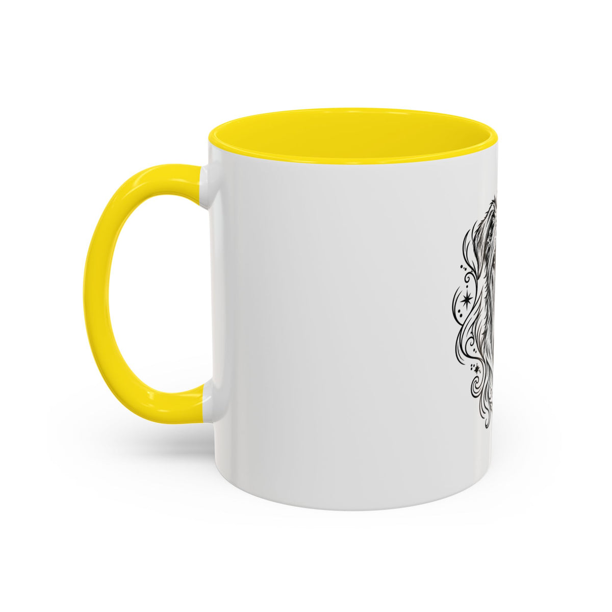 Mystical Irish Wolfhound Line Art Accent Coffee Mug – Mystical Dog Portrait 11/15oz