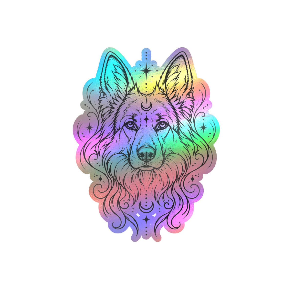 Mystical White Swiss Shepherd Line Art Kiss-Cut Vinyl Sticker — Decorative Dog Portrait Decal