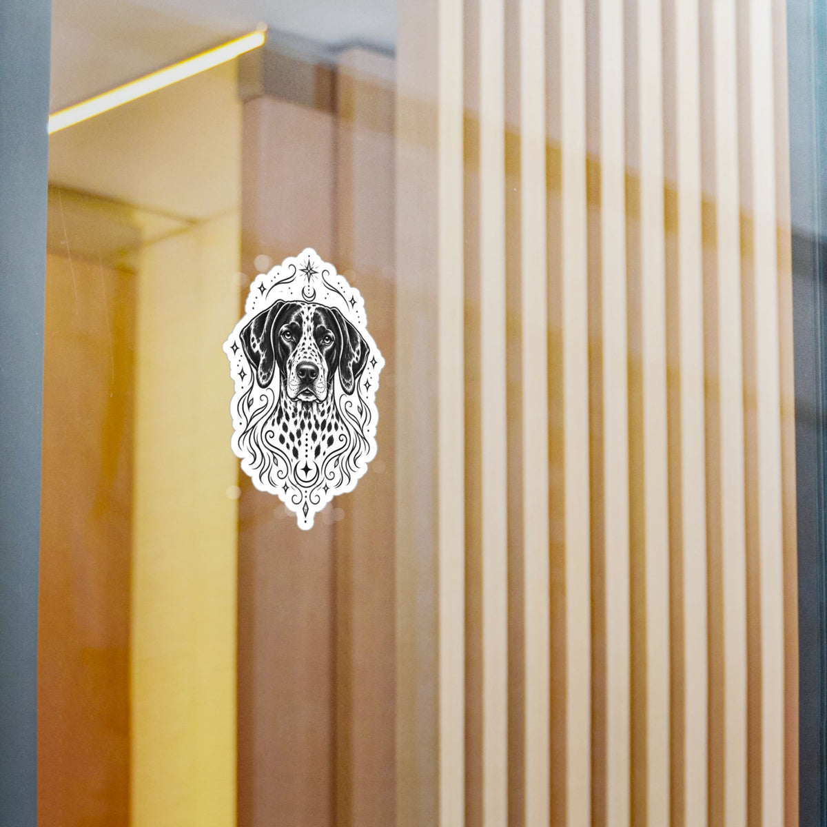 Mystical German Shorthaired Pointer Line Art Kiss-Cut Vinyl Sticker — Decorative Dog Portrait Decal