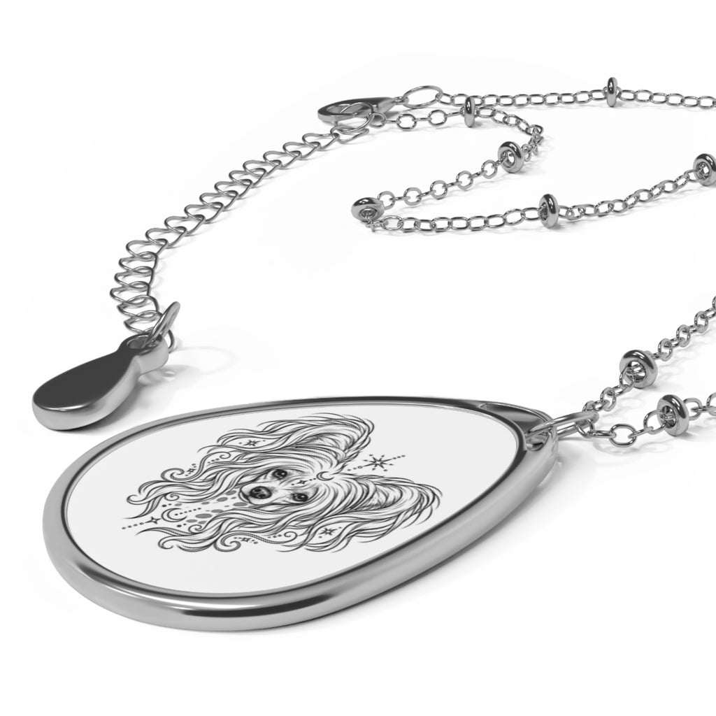 Mystical Chinese Crested Oval Necklace — Engraved Pet Memorial Pendant