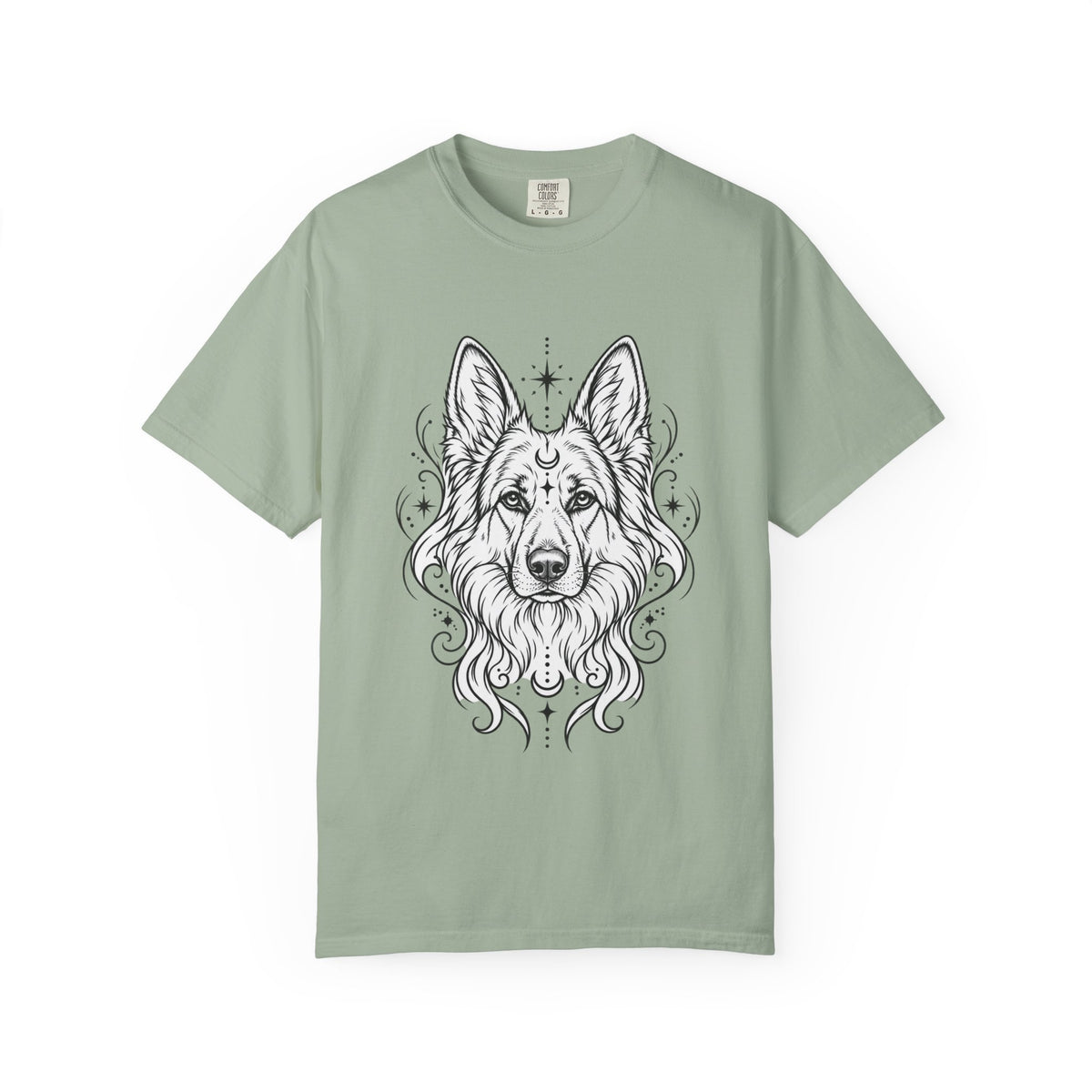 Mystical White Swiss Shepherd Line Art T-Shirt — Minimal Dog Portrait Tee