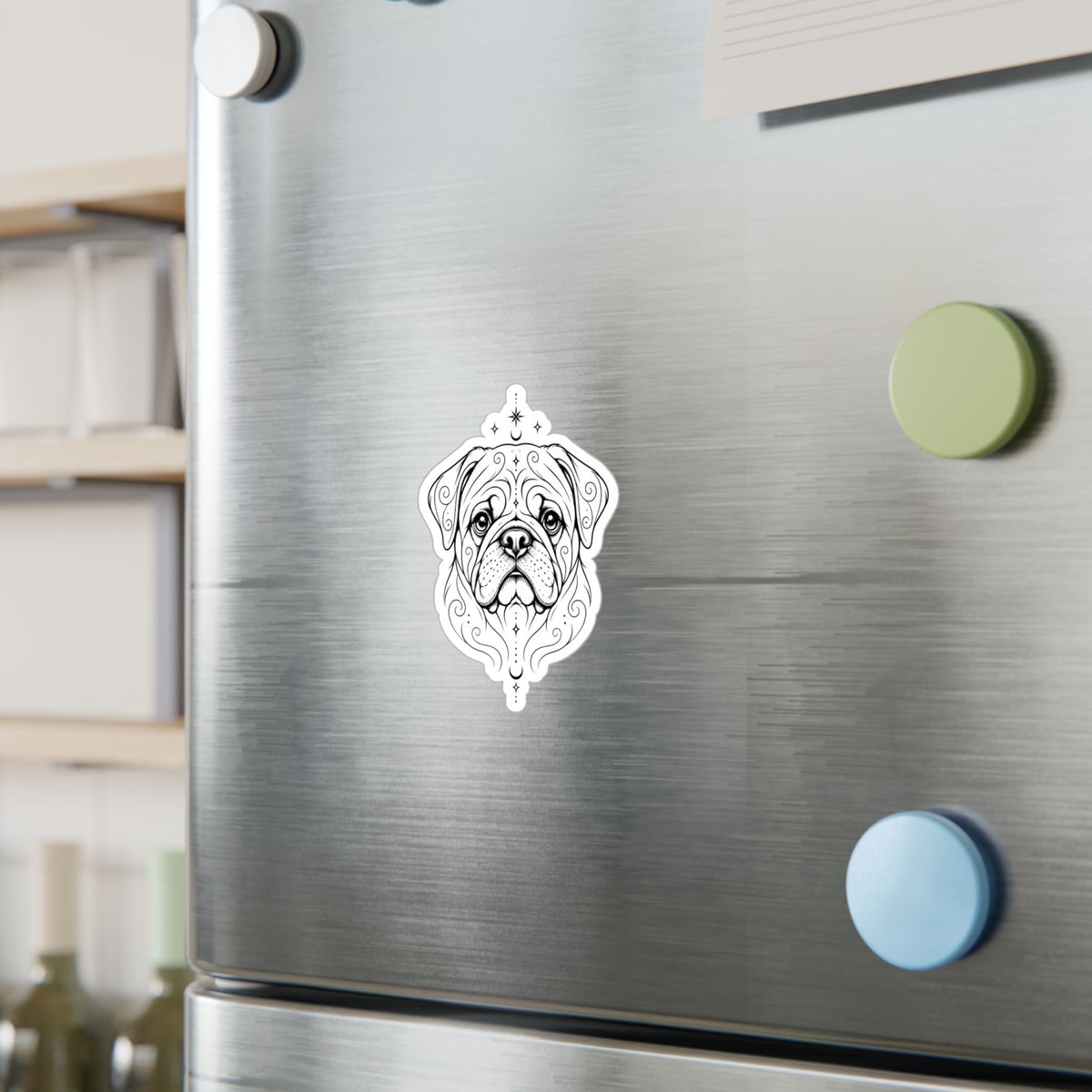 Mystical Pug Line Art Kiss-Cut Vinyl Sticker — Decorative Dog Portrait Decal