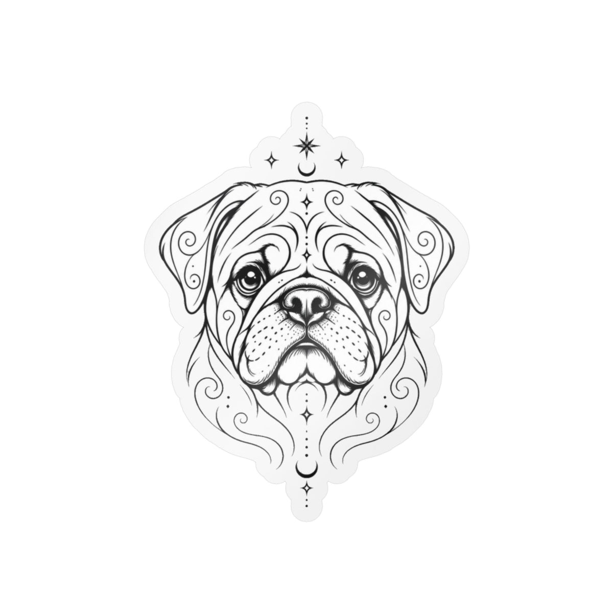 Mystical Pug Line Art Kiss-Cut Vinyl Sticker — Decorative Dog Portrait Decal