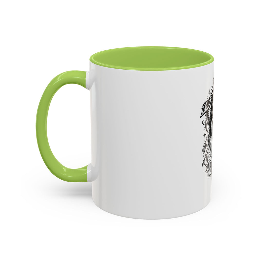 Mystical Border Collie LH Line Art Accent Coffee Mug – Mystical Dog Portrait 11/15oz