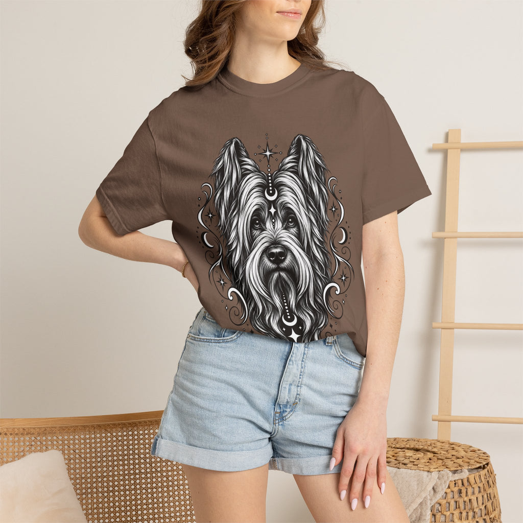 Mystical Briard Line Art T-Shirt — Minimal Dog Portrait Tee