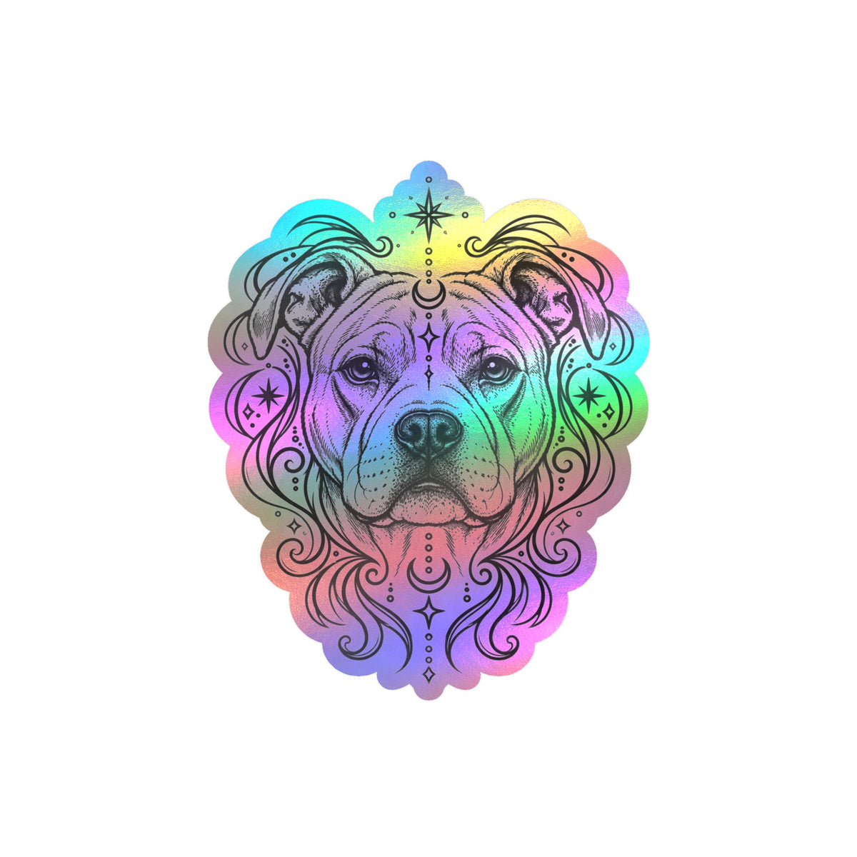 Mystical American Staffordshire Terrier Line Art Kiss-Cut Vinyl Sticker — Decorative Dog Portrait Decal