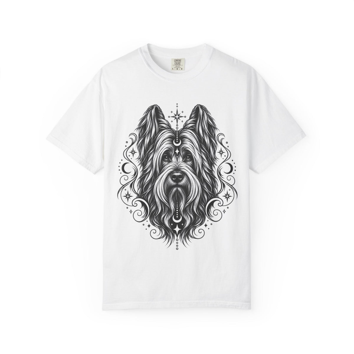 Mystical Briard Line Art T-Shirt — Minimal Dog Portrait Tee