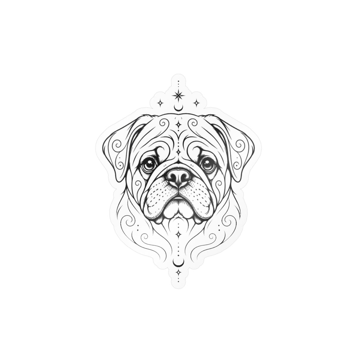 Mystical Pug Line Art Kiss-Cut Vinyl Sticker — Decorative Dog Portrait Decal