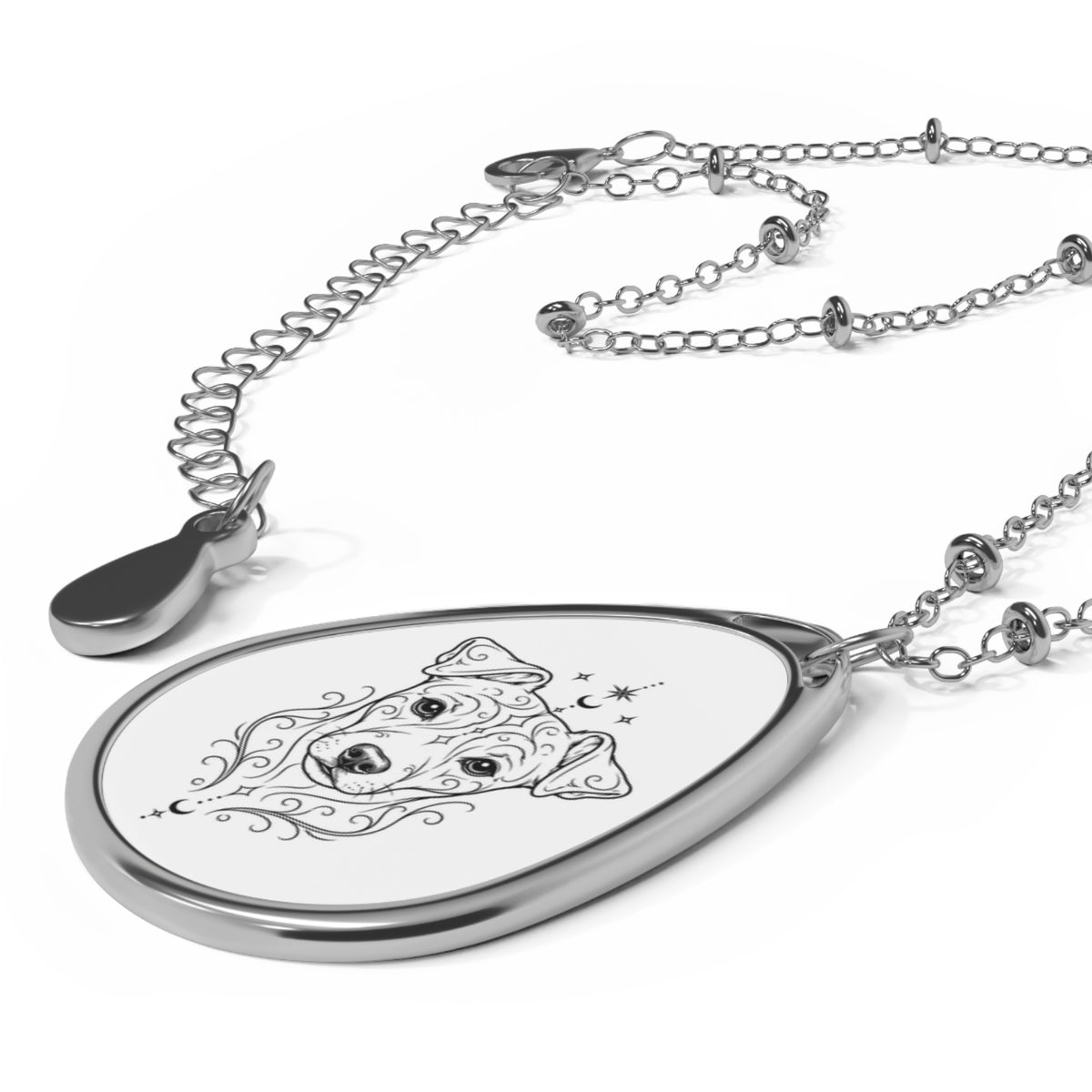 Mystical Danish Swedish Farm Dog Engraved Oval Necklace — Pendant