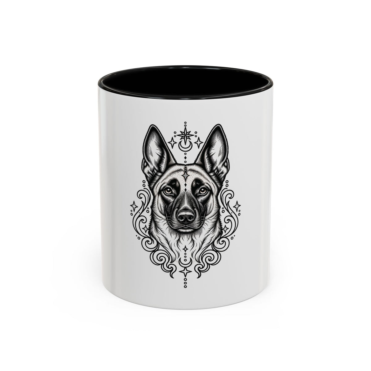 Mystical Belgian Malinois Line Art Accent Coffee Mug – Mystical Dog Portrait 11/15oz