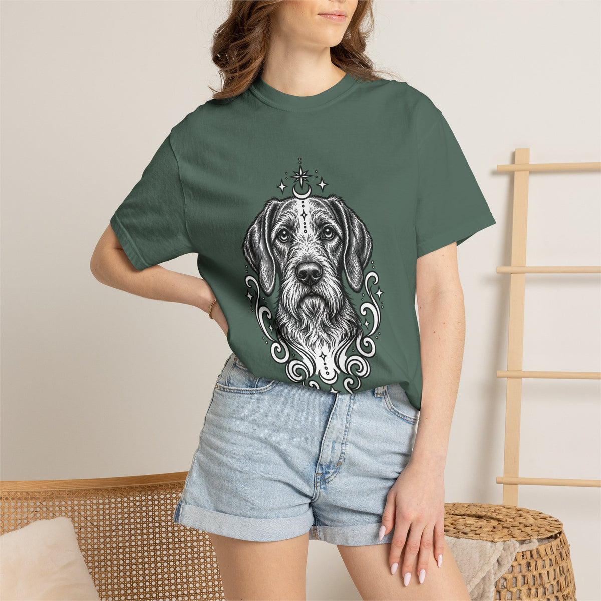 Mystical Wiredhaired Vizsla Line Art T-Shirt — Minimal Dog Portrait Tee