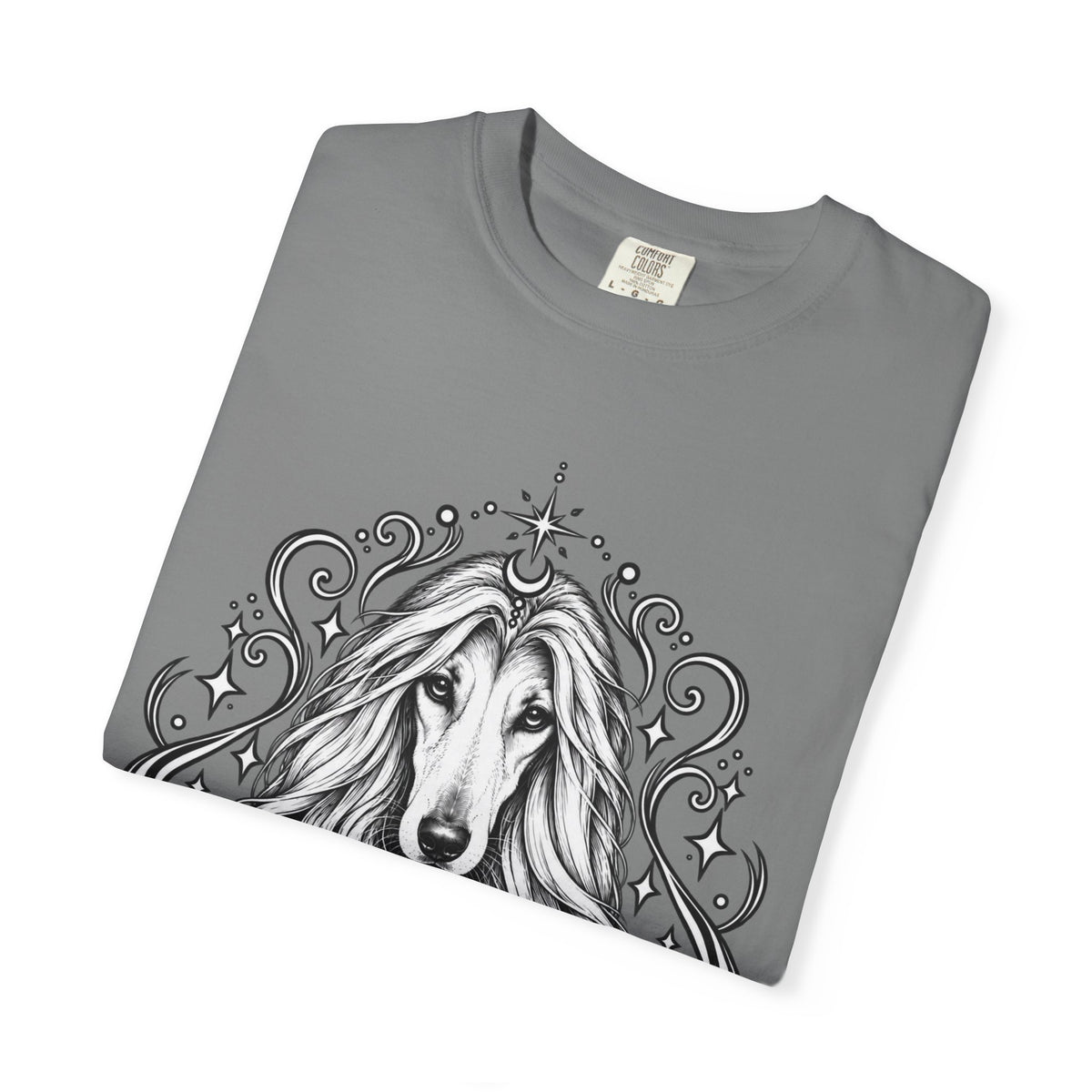 Mystical Afghan Hound Line Art T-Shirt — Minimal Dog Portrait Tee