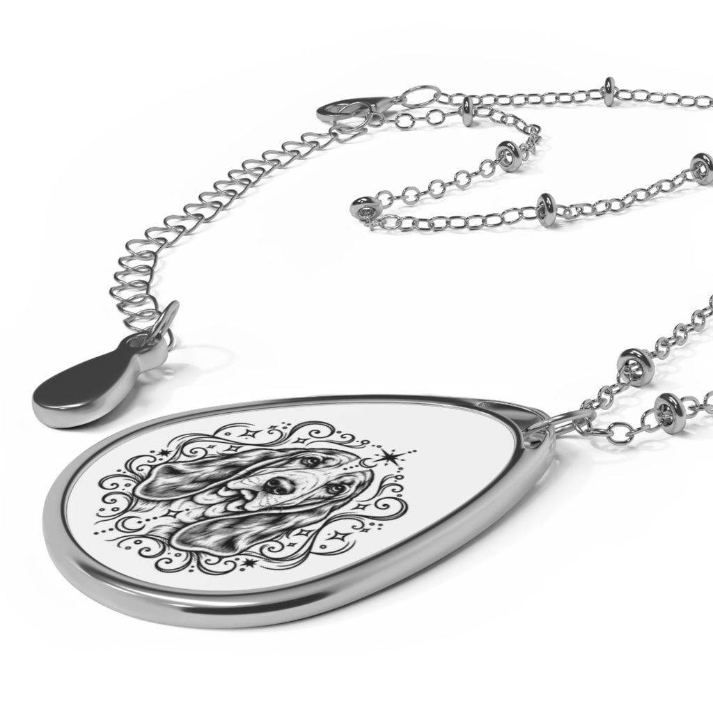 Mystical Basset Hound Oval Necklace — Engraved Pet Memorial Pendant