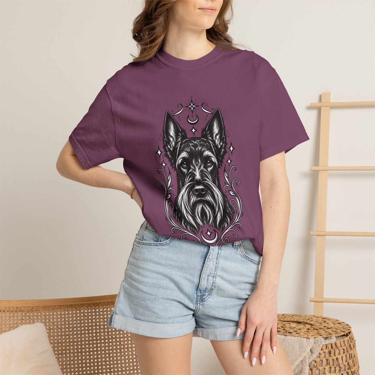 Mystical Scottish Terrier Line Art T-Shirt — Minimal Dog Portrait Tee