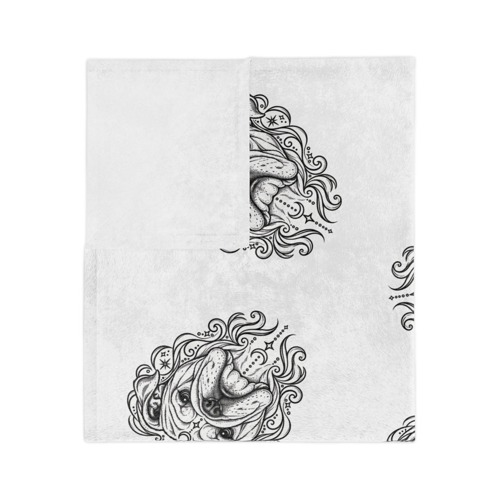 Mystical Bulldog Minimalist Velveteen Microfiber Blanket — Soft Neutral Pet Portrait Throw