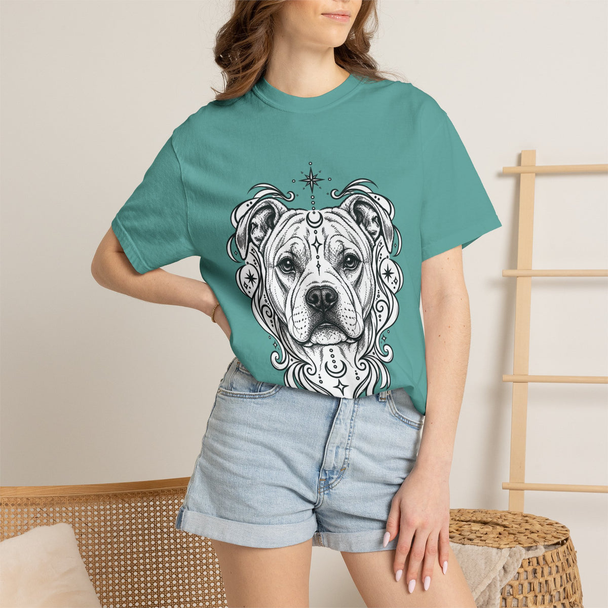 Mystical American Staffordshire Terrier Line Art T-Shirt — Minimal Dog Portrait Tee