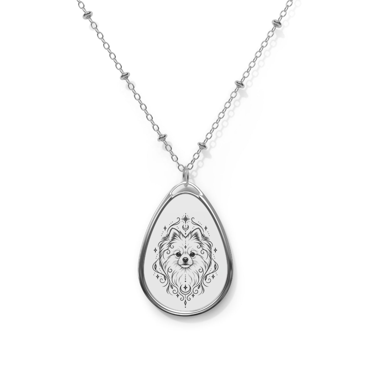 Mystical Pomeranian Oval Necklace — Engraved Pet Memorial Pendant