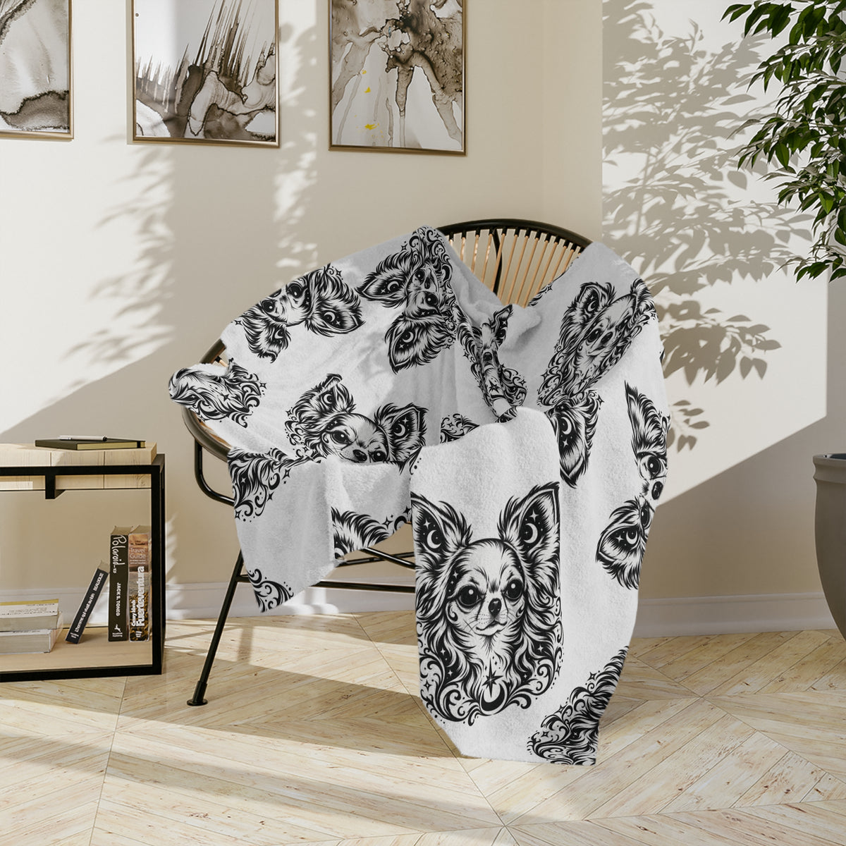 Copy of Mystical  Chihuahua LH Minimalist Velveteen Microfiber Blanket — Soft Neutral Pet Portrait Throw