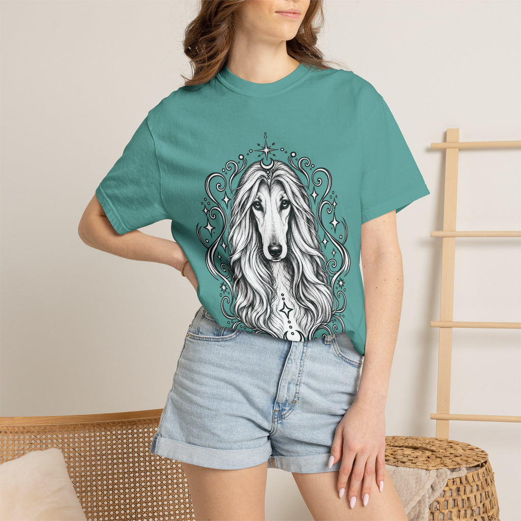 Mystical Afghan Hound Line Art T-Shirt — Minimal Dog Portrait Tee
