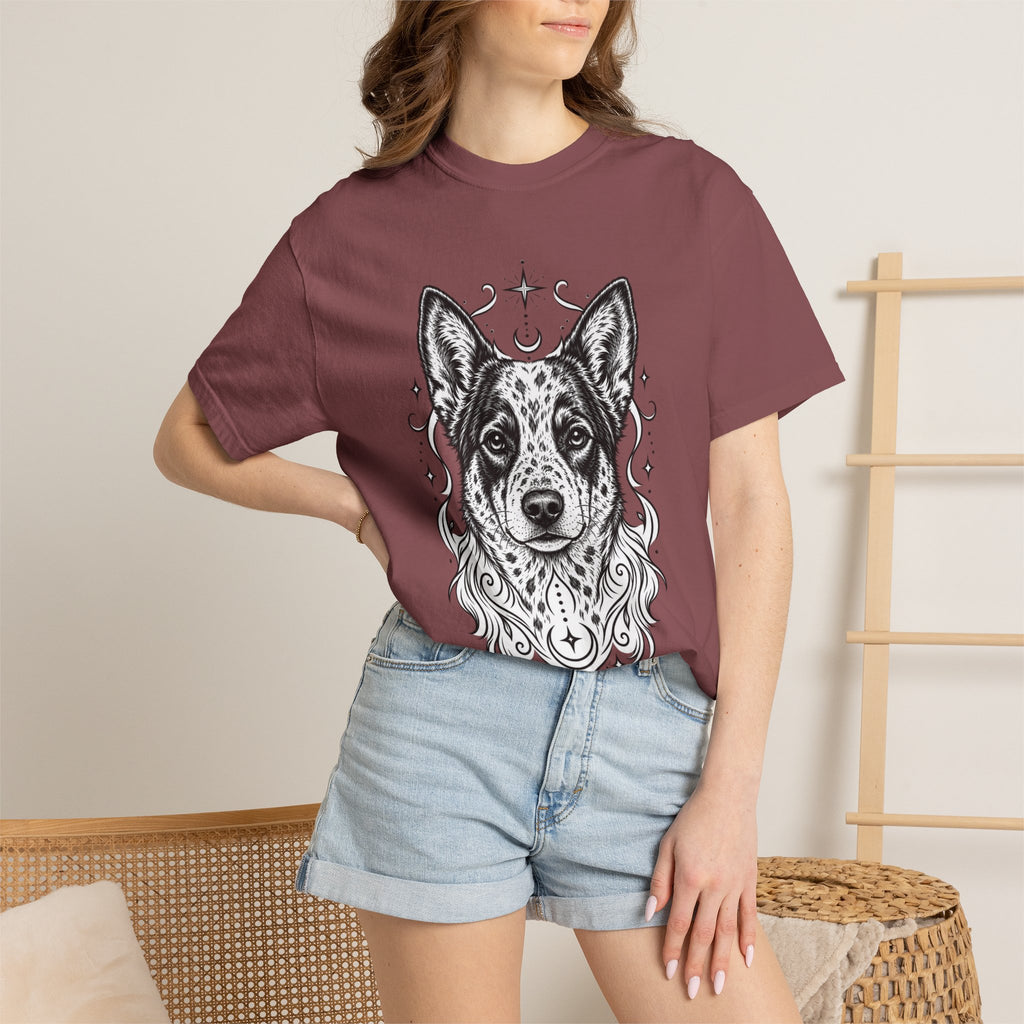 Mystical Australian Cattle Dog Line Art T-Shirt — Minimal Dog Portrait Tee