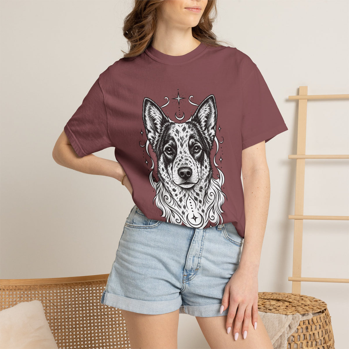 Mystical Australian Cattle Dog Line Art T-Shirt — Minimal Dog Portrait Tee