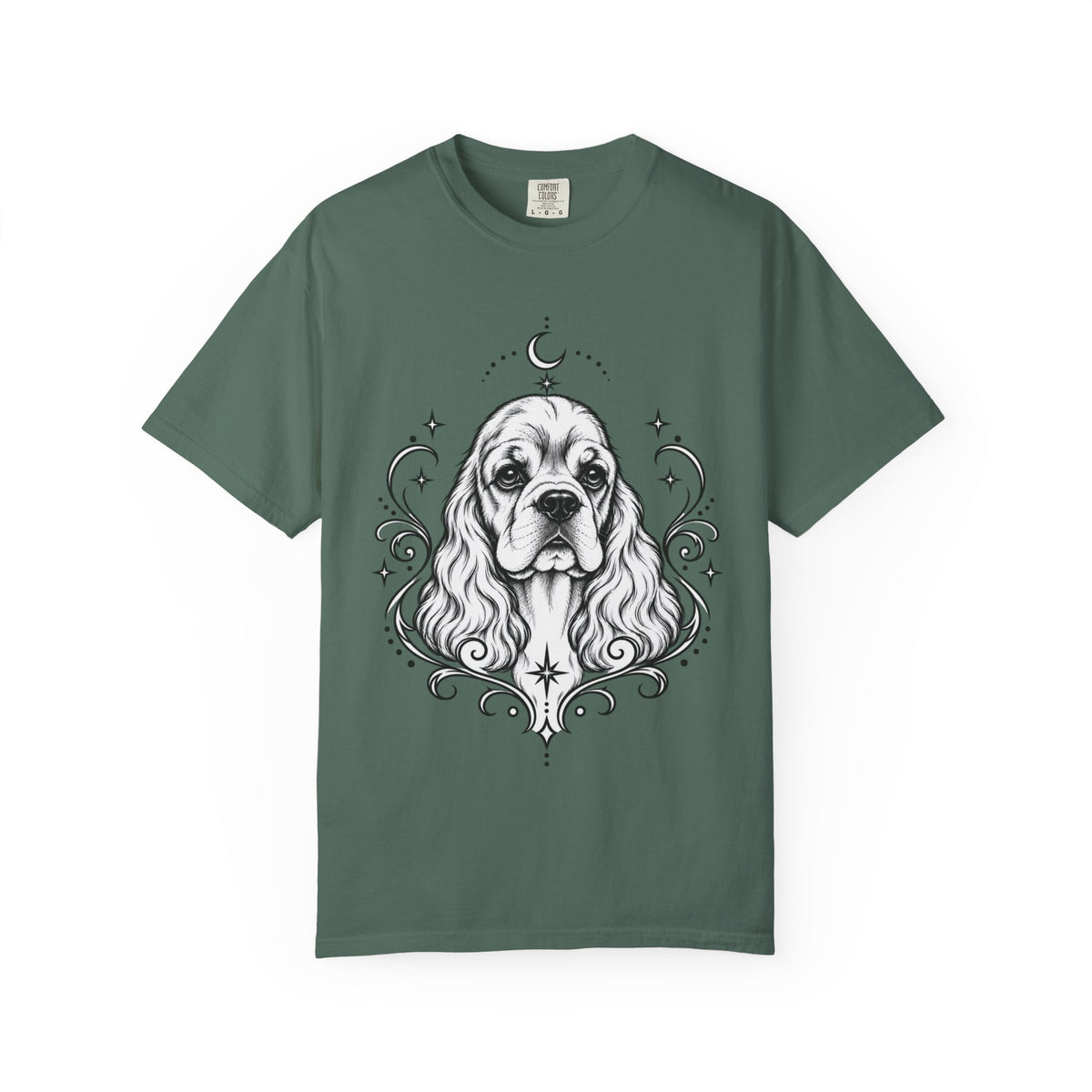Mystical American Cocker Spaniel Line Art T-Shirt — Minimal Dog Portrait Tee