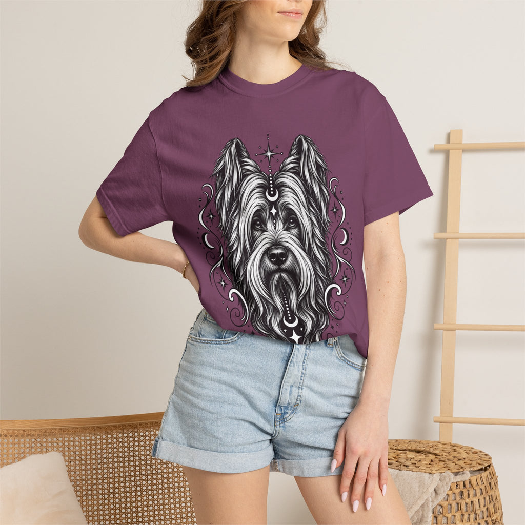 Mystical Briard Line Art T-Shirt — Minimal Dog Portrait Tee