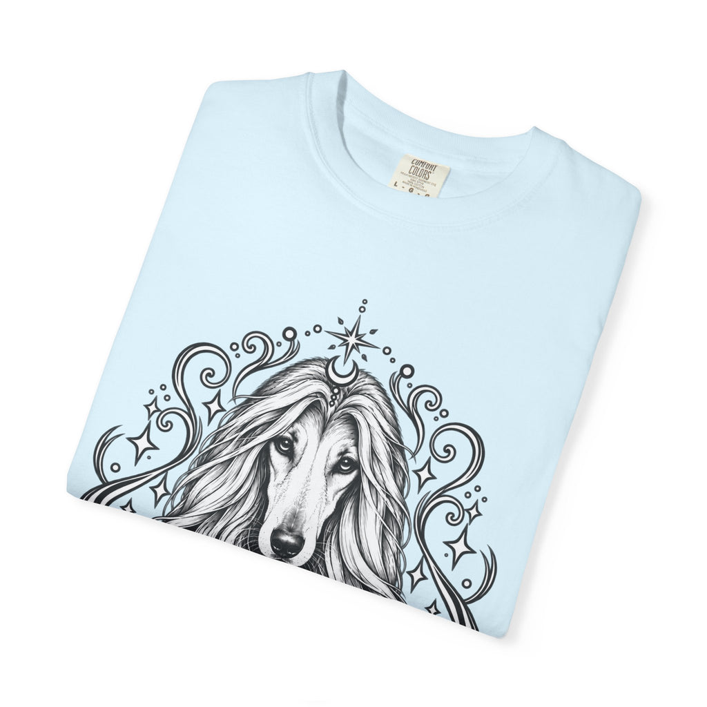 Mystical Afghan Hound Line Art T-Shirt — Minimal Dog Portrait Tee