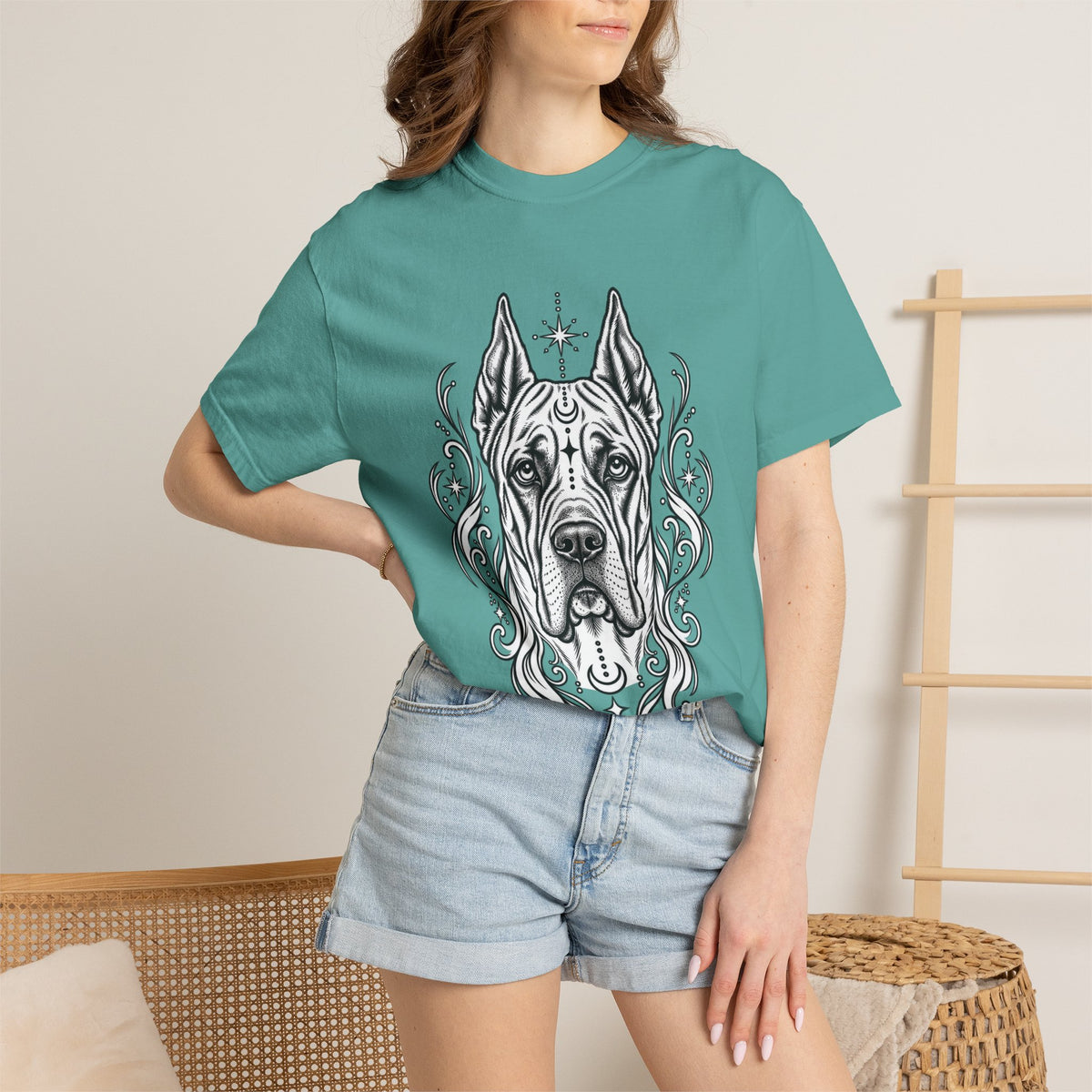 Mystical Great Dane CE Line Art T-Shirt — Minimal Dog Portrait Tee